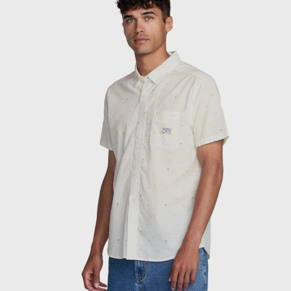 RVCA Men's Exotica Seersucker Short Sleeve Shirt Free Shipping New with Tags